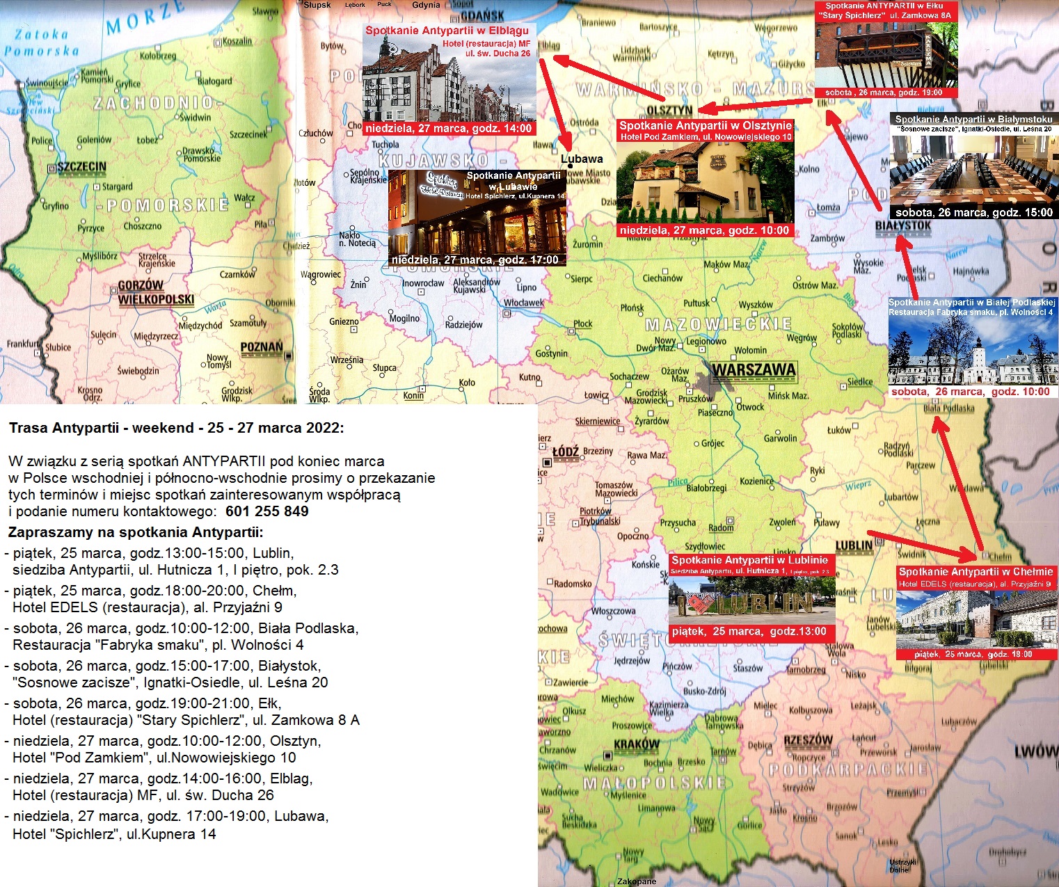 Zapraszamy na osiem spotkań Antypartii w weekend 25-27 marca w Polsce wschodniej i północno-wschodniej: Lublin, Chełm, Biała Podlaska, Białystok, Ełk, Olsztyn, Elbląg, Lubawa.
