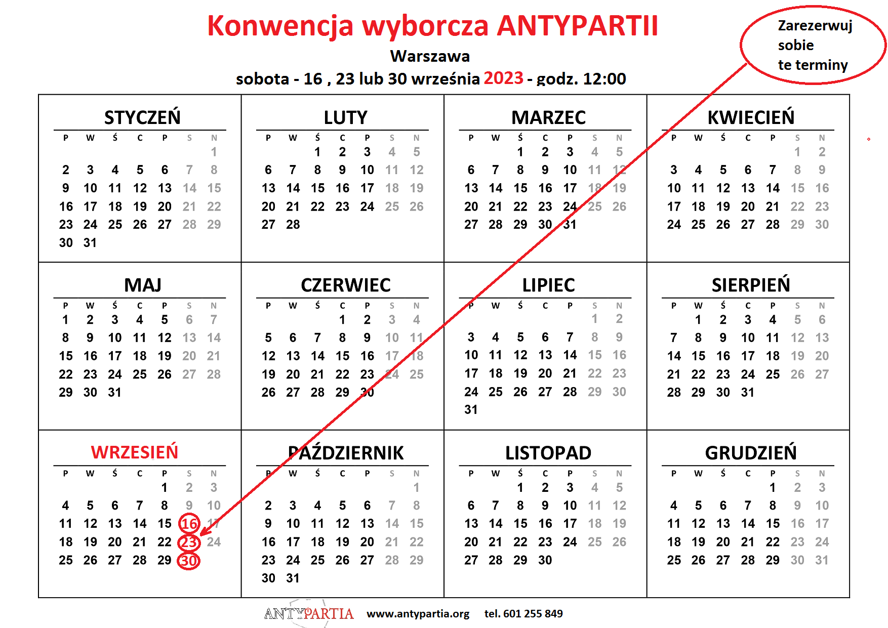 Konwencja wyborcza ANTYPARTII – w sobotę – 16, 23 lub 30 września 2023 w Warszawie