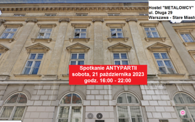 Zapraszamy na spotkanie Antypartii w Warszawie w sobotę, 21 października